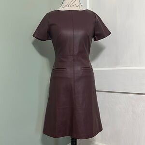 Ann Taylor Factory Faux Leather Short Sleeve Shift Dress - Mulled Wine